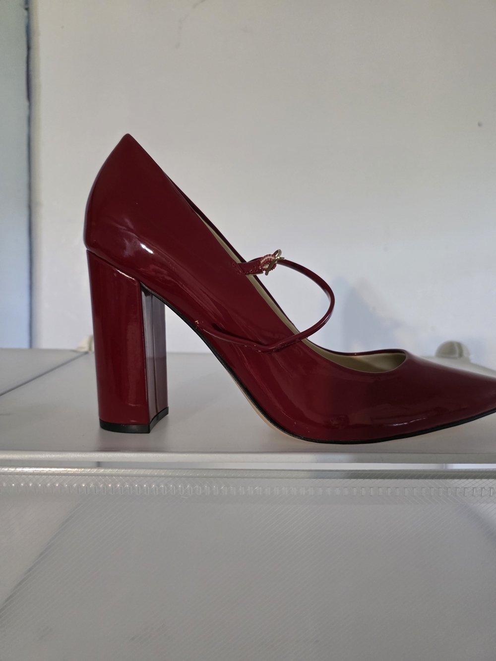 Nine West Red Patent Mary Jane Block Heel Pump
